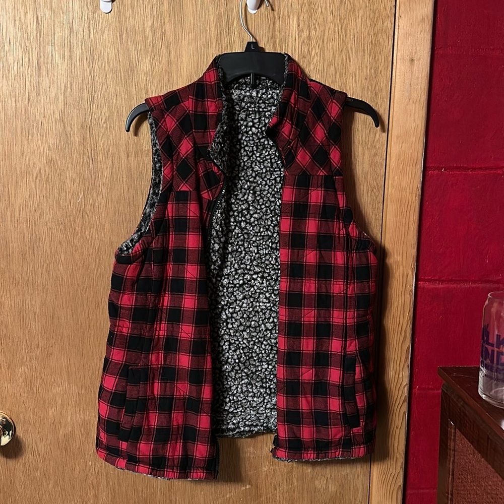 Buffalo Plaid/Sherpa reversible vest